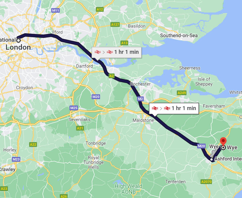 Map from St Pancras to Wye